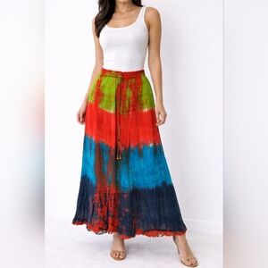 Bohemian Cafe Colorful Tie-Dye Maxi Skirt - Size Large